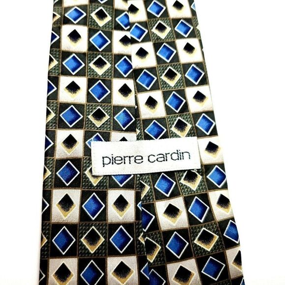 Pierre Cardin Silk Tie Print Green Blue Geometric Wide - Picture 3 of 7